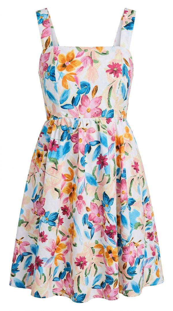 New printed French style suspender skirt design sense floral dress