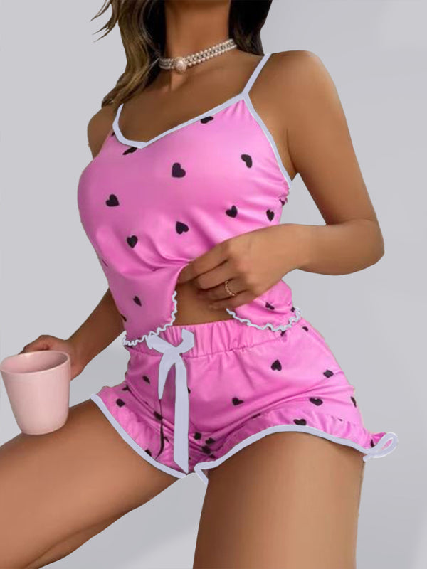 بيجامة Women's Heart Print Camisole + Shorts Pajamas Two-Piece Set | شوباهوليك