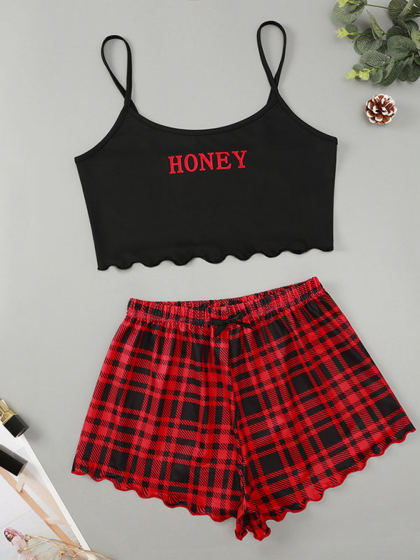 Plaid Letter HONEY Pajama Set