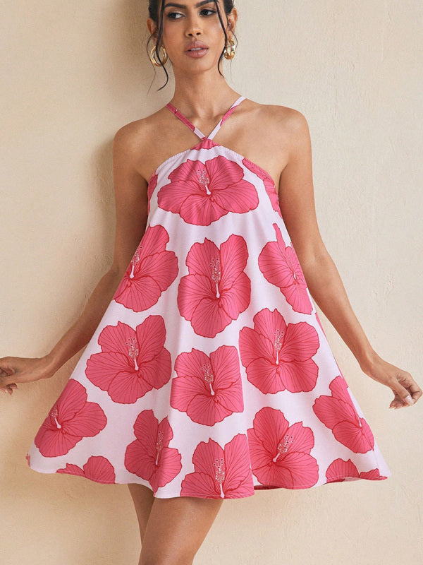 Pink Halter Neck Swing Dress