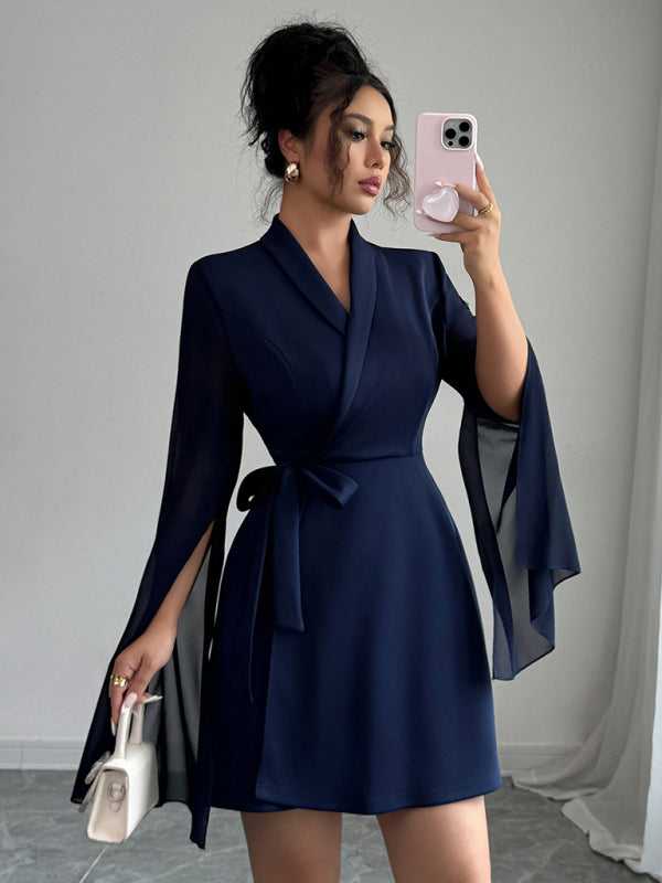 فستان Elegant long-sleeved tie dress | شوباهوليك