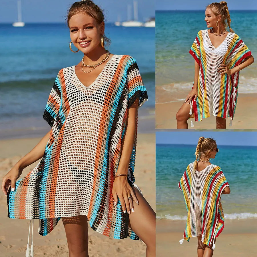 White Mesh Block Beach Cover-Up
