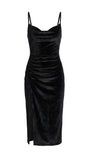 New sexy slim fit slit velvet suspender party dress