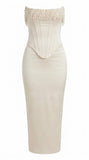 Solid Color Sexy Sleeveless Off-Shoulder Pearl Fishbone Slit Dress Skirt Women's Dress