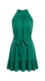 Women's new halter neck strap pleated sleeveless solid color dress