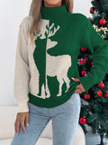 Christmas color-blocked deer lantern long-sleeved turtleneck pullover sweater