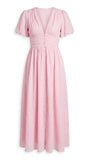 Women's New Solid Color V-Neck Long Puff Sleeve Oversized Waist Dress