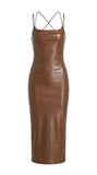New sexy strapless PU leather slit hip-covering backless dress