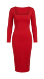 New sexy square neck long sleeve slim dress