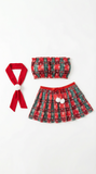 Festive Red Plaid Christmas Bandeau Top & Mini Skirt Lingerie Set