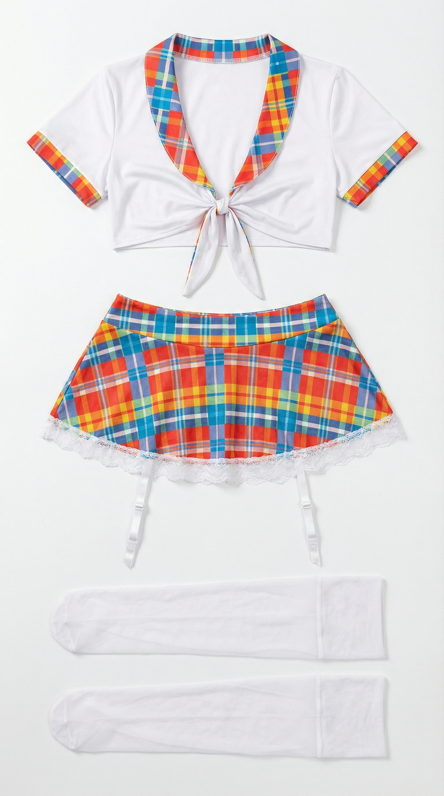 Plaid Lace Mini Playful Rainbow Skirt