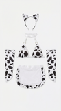 Cute Cow Print Halter Bra & Apron Skirt Lingerie Costume Set with Ears Headband