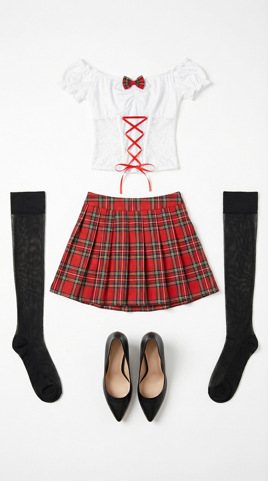 Schoolgirl Red Lace Puff-Sleeve Camisole Top