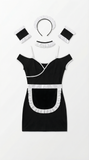 Classic French Maid Mini Dress Costume Set with Apron, Headband & Cuffs