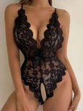 Women's Halter Neck Strap Sexy Backless Lace Bodysuit
