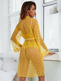 Women's sexy mesh see-through pajamas four-piece long coat bra underwear set