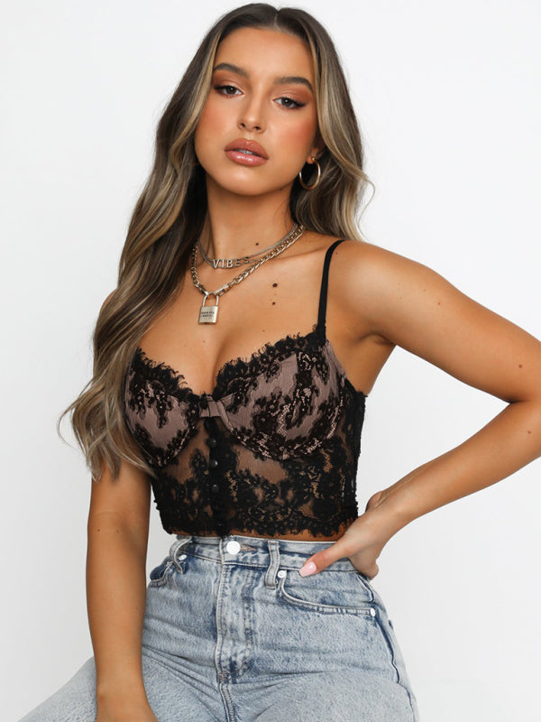 Black Floral Lace Cami Top
