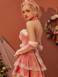 Women's Sexy Faux Fur Trim Lingerie Dress Set