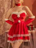 Women's Sexy Faux Fur Trim Lingerie Dress Set