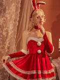 Women's Sexy Faux Fur Trim Lingerie Dress Set