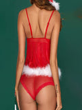 Festive Fur Trim Lingerie Set for Women