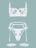 New sexy embroidered flower hollow sexy webbing underwire sexy lingerie set