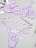 New sexy flower embroidered sexy lingerie set lace thong bra three-piece set with underwire