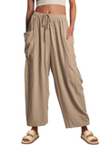 Women's elastic waist pleated high waist wide leg pants loose casual pants