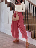Women's elastic waist pleated high waist wide leg pants loose casual pants