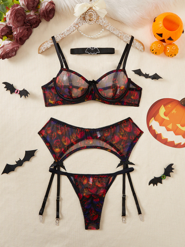 Halloween Black Skull Bat Garter Set — 4 Pieces