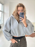Casual Women's Solid Color Hoodie Long Sleeve Cropped Jacket Zipper Cardigan Sweatshirt