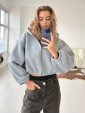 Casual Women's Solid Color Hoodie Long Sleeve Cropped Jacket Zipper Cardigan Sweatshirt