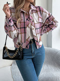 Casual Plaid Long Sleeve Tweed Jacket Coat