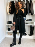 Winter simple and fashionable solid color double-breasted tie-strap woolen coat for women