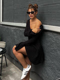 Women's V-neck long-sleeved sexy knitted dress