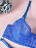Valentine's Day heart-shaped print see-through sexy temptation three-point sexy underwear set