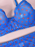Valentine's Day heart-shaped print see-through sexy temptation three-point sexy underwear set