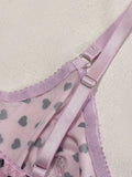 Valentine's Day heart-shaped print see-through sexy temptation three-point sexy underwear set
