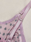 Valentine's Day heart-shaped print see-through sexy temptation three-point sexy underwear set