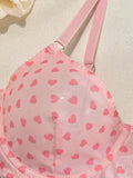 Valentine's Day heart-shaped print see-through sexy temptation three-point sexy underwear set