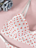 Valentine's Day heart-shaped print see-through sexy temptation three-point sexy underwear set