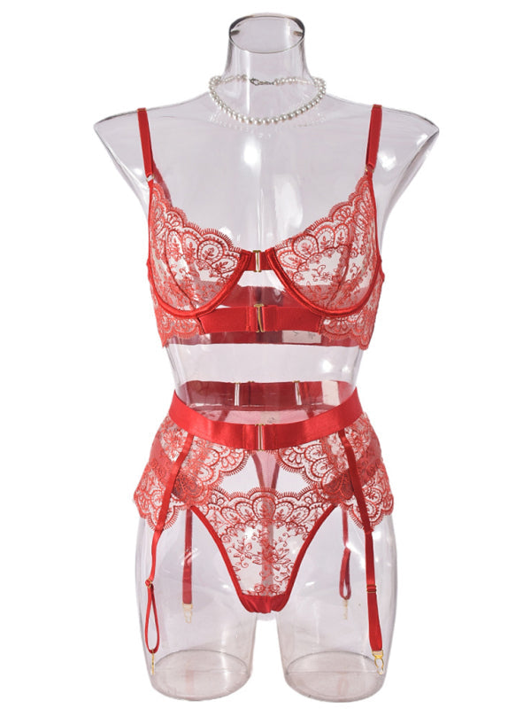 لانجيري Embroidered bra sexy lingerie 3 piece setderwear four-piece set | شوباهوليك