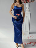 Sexy solid color suspender dress evening gown