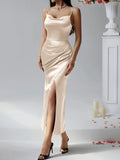 Sexy solid color suspender dress evening gown