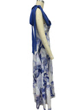 Lace-up women's long dress V-neck sleeveless printed dress