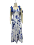 Lace-up women's long dress V-neck sleeveless printed dress
