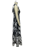 Lace-up women's long dress V-neck sleeveless printed dress