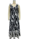 Lace-up women's long dress V-neck sleeveless printed dress
