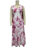 Lace-up women's long dress V-neck sleeveless printed dress