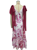 Lace-up women's long dress V-neck sleeveless printed dress